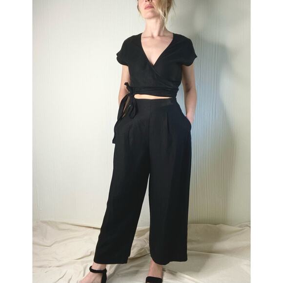 WILFRED Brax Linen Blend Black Wrap Cutout Jumpsuit US 4 - Picture 2 of 12